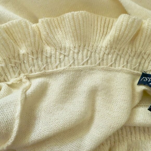 RSVP by Talbots Sweater Size SP Cream Ruffle Neck Jeweled Trim Bow Back Elegant - Picture 11 of 13